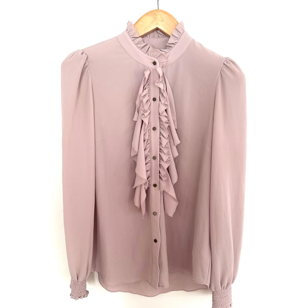 7 For All Mankind Ruffled Button-Front Blouse - Dusty Rose/Light Purple